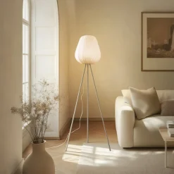 Lindby Helin gulvlampe, beige, tekstil, stativ, 144 cm, E27