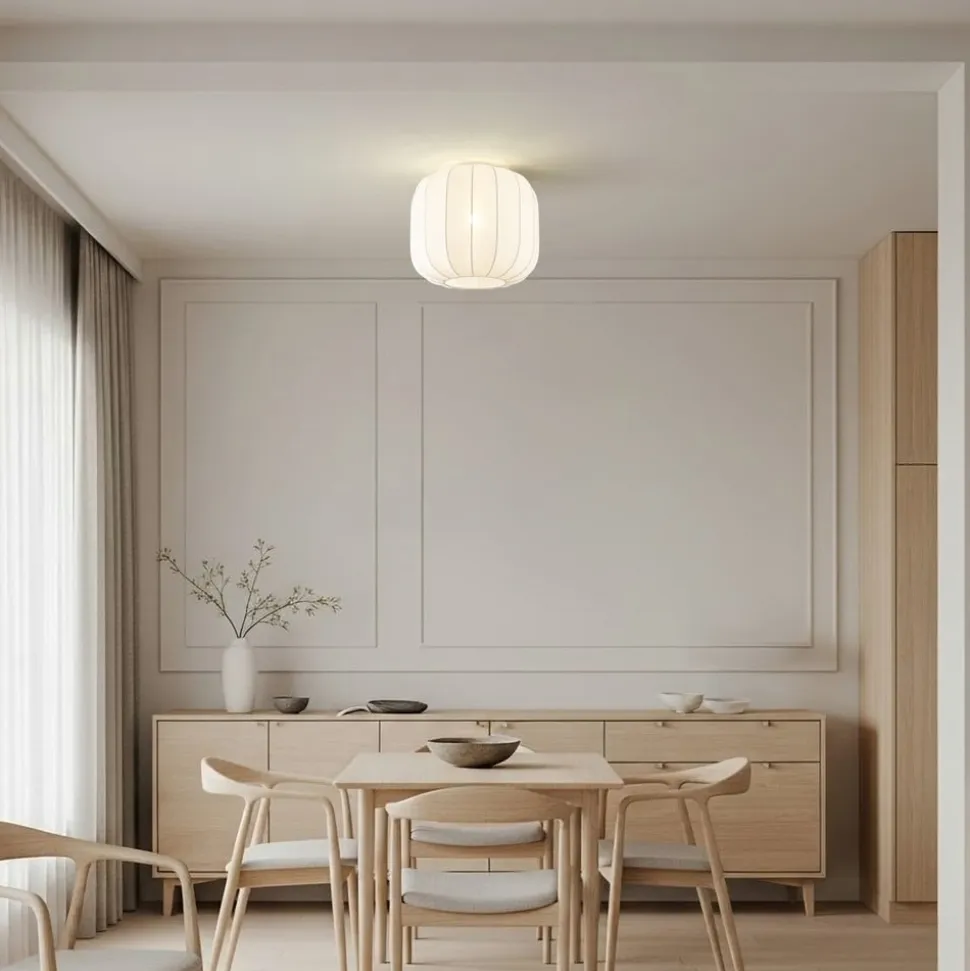 Lindby Helin loftlampe, hvid, stof, Ø 35 cm