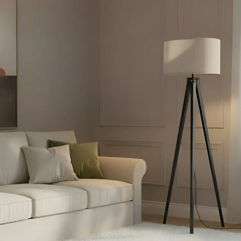 Lindby Herry gulvlampe, sort, træ, trefod, 153 cm