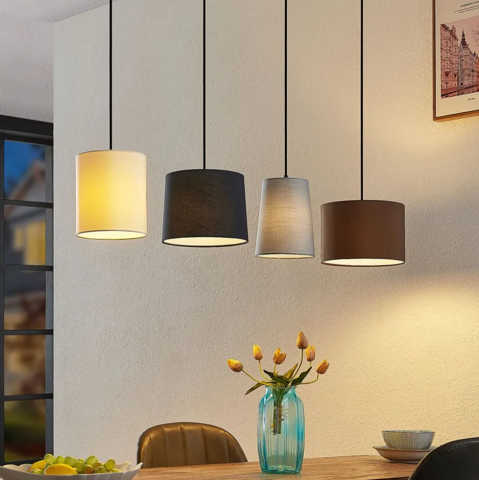 Lindby hængelampe Amilia, stof, 4 lyskilder, grå/beige, E27