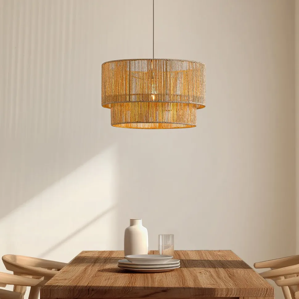Lindby Hængelampe Anuva, Ø 45 cm, beige, papir, E27