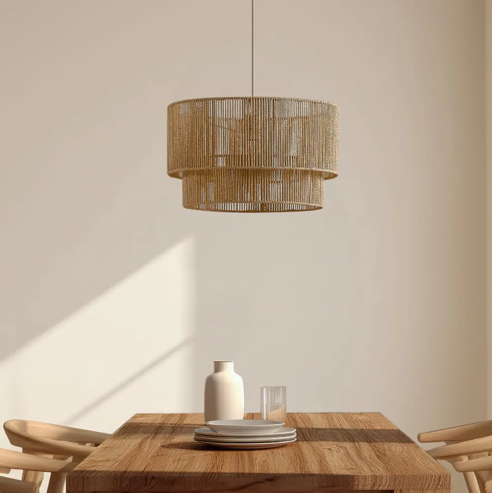 Lindby Hængelampe Anuva, Ø 45 cm, beige, papir, E27