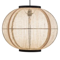 Lindby hængelampe Aurinil, træfarvet, hør, Ø 48cm, E27