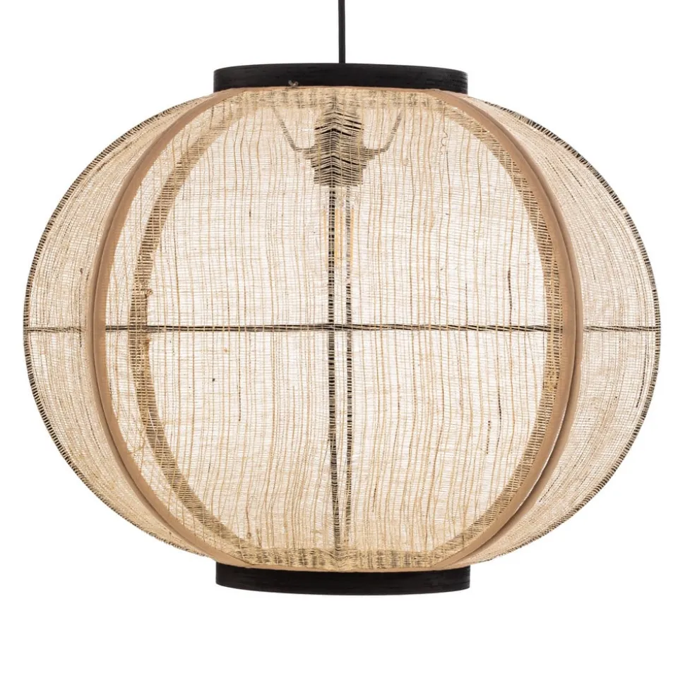 Lindby hængelampe Aurinil, træfarvet, hør, Ø 48cm, E27
