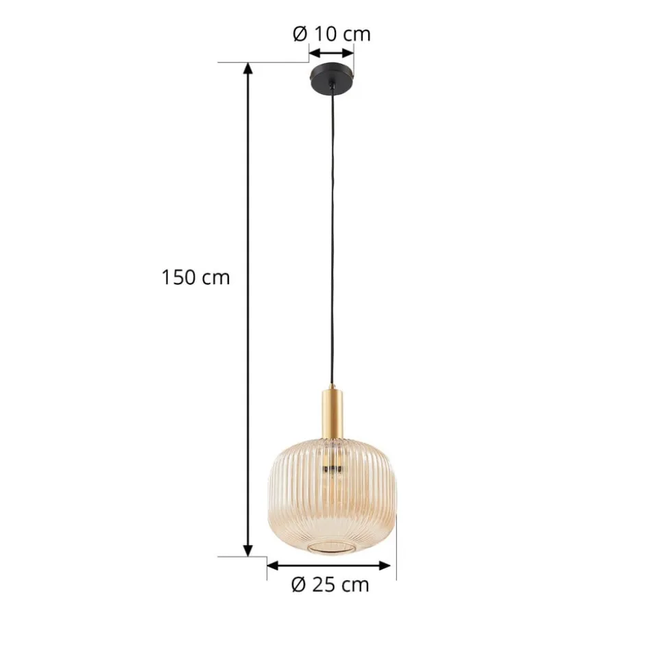 Lindby hængelampe Doroteo, 25 cm, 1 lyskilde, ravfarvet, glas