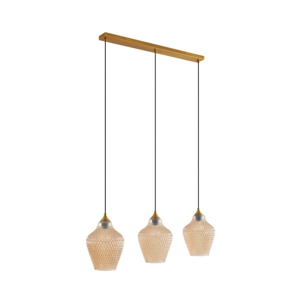 Lindby hængelampe Drakar, Ø 22 cm, 3 lyskilder, rav, glas