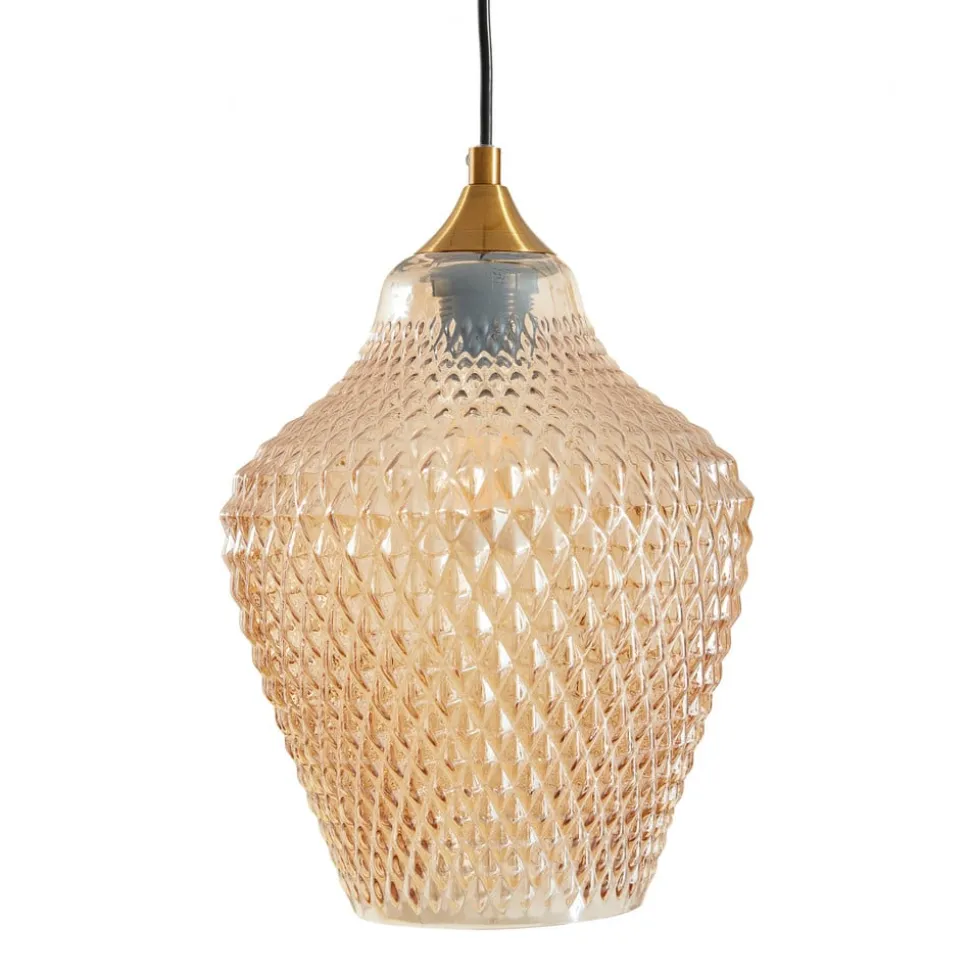 Lindby hængelampe Drakar, Ø 22 cm, 3 lyskilder, rav, glas