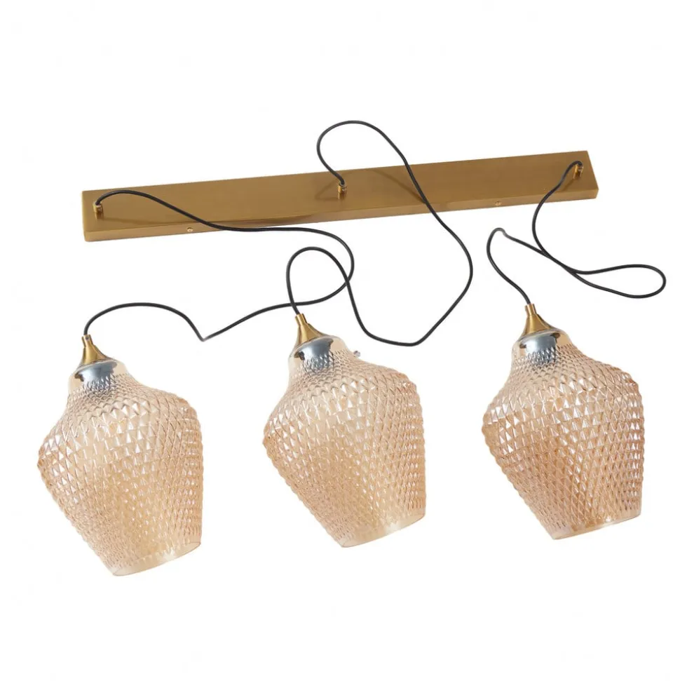 Lindby hængelampe Drakar, Ø 22 cm, 3 lyskilder, rav, glas