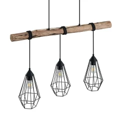 Lindby hængelampe Eldarion, 90 cm, 3 lyskilder, træ, E27