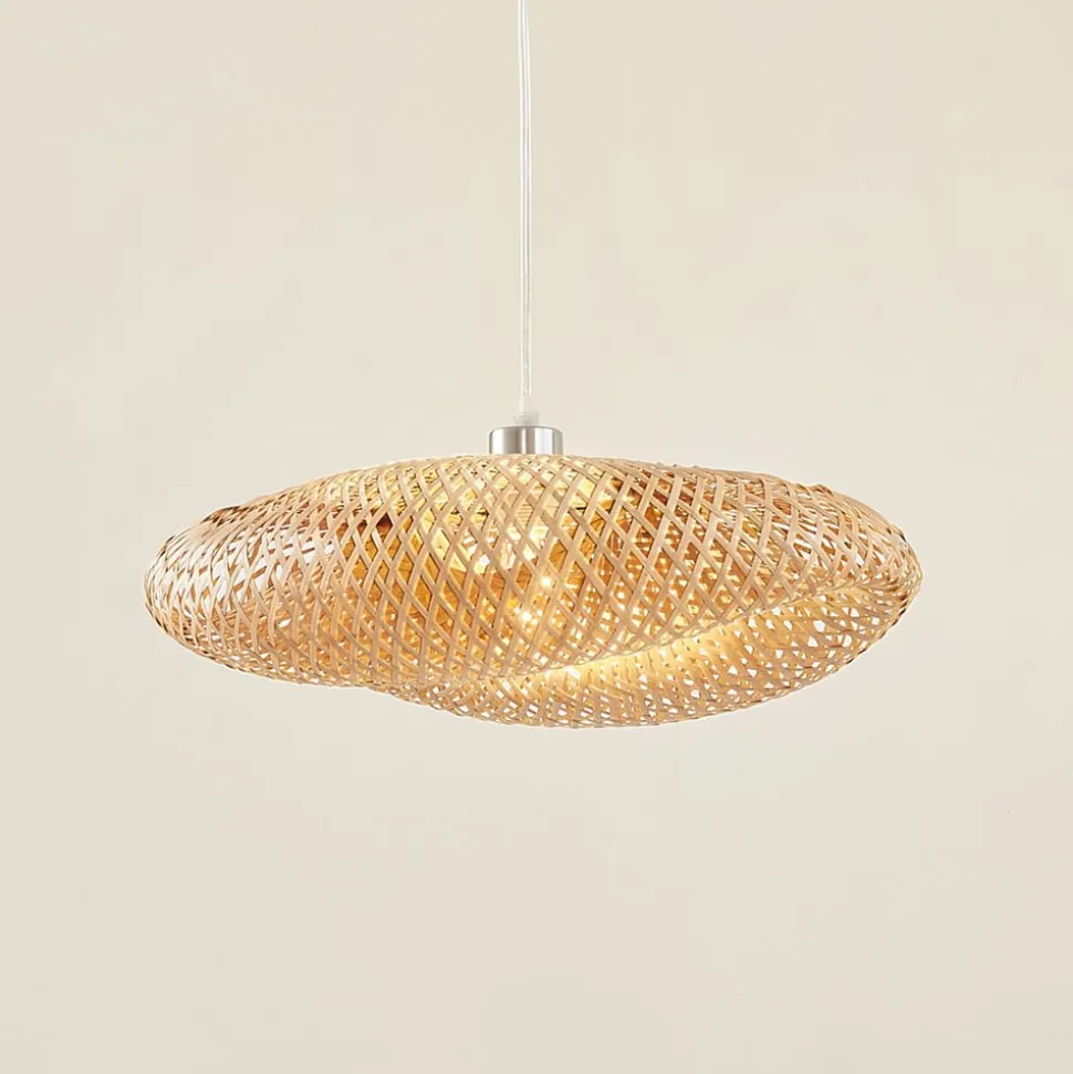 Lindby hængelampe Eleane, bambus, natur, Ø 50 cm