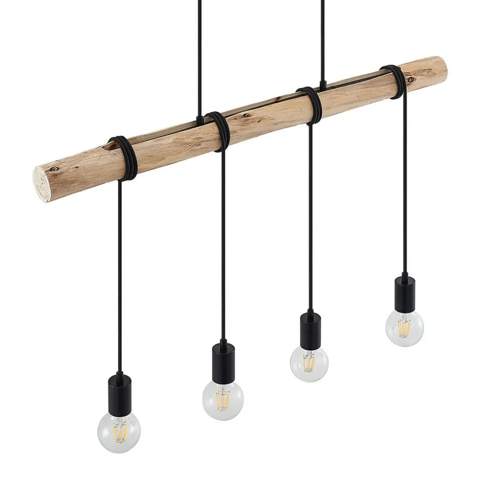 Lindby hængelampe Ferris, 4 lyskilder, 90 cm, træ, E27