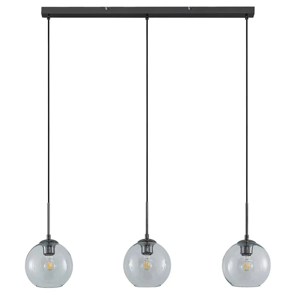 Lindby hængelampe Firano, 110 cm, 3 lyskilder, antracit, glas
