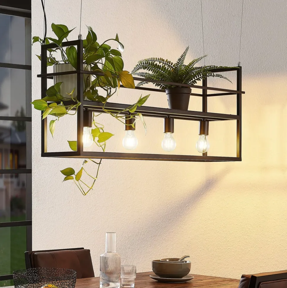 Lindby hængelampe Grisela, hylde, sort, metal, 120 cm