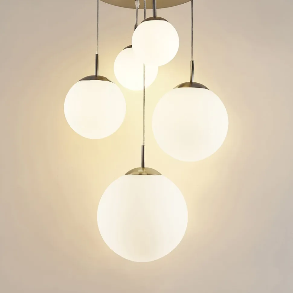 Lindby hængelampe Heleska, hvid, glas, 5 lyskilder, Ø 50 cm