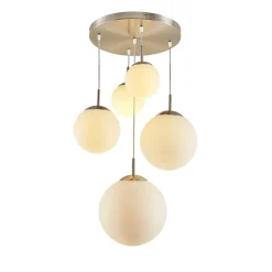 Lindby hængelampe Heleska, hvid, glas, 5 lyskilder, Ø 50 cm