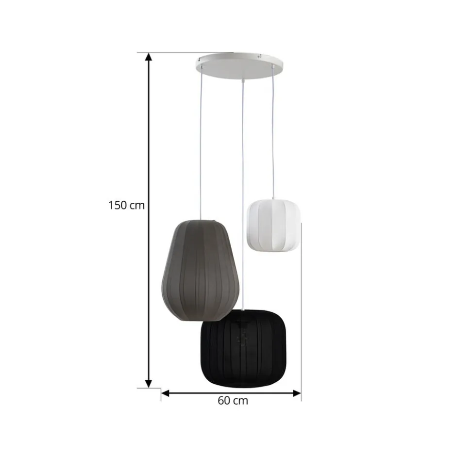 Lindby hængelampe Helin sort/hvid/grå, Ø 60 cm, 3 lyskilder