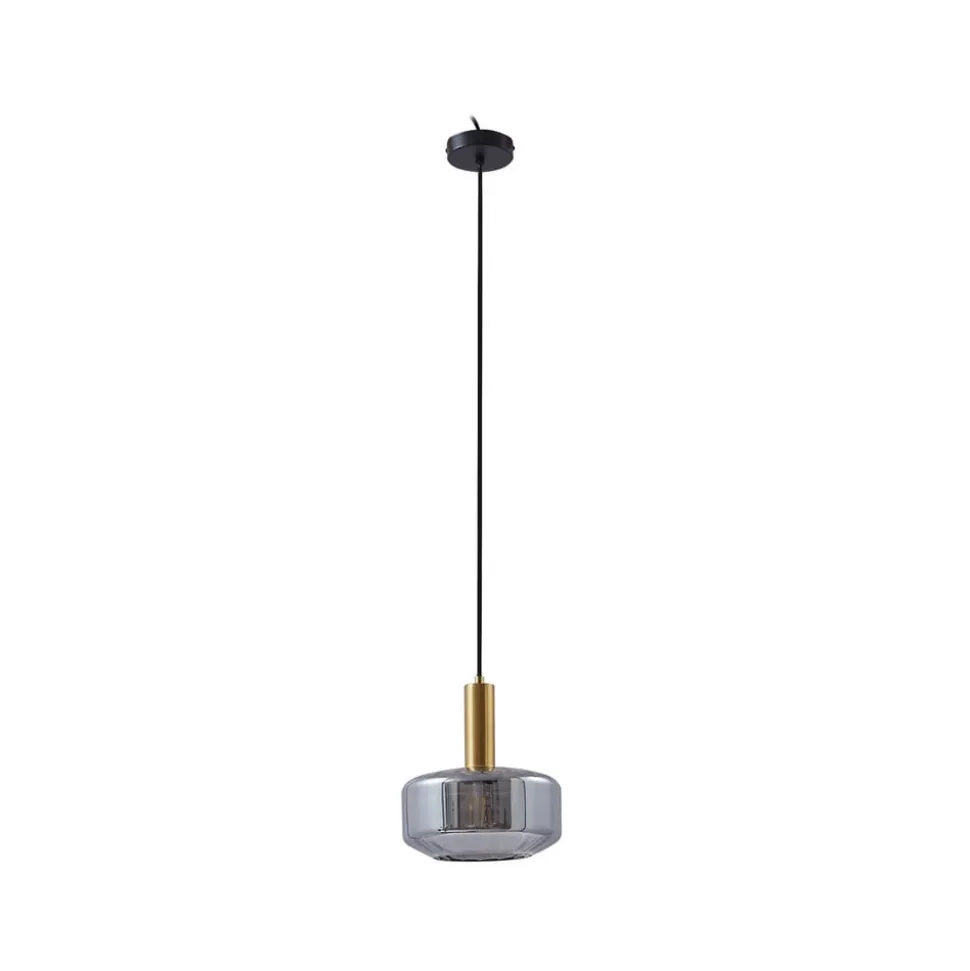 Lindby hængelampe Hildur, Ø 22 cm, 1 lyskilde, røggrå, glas