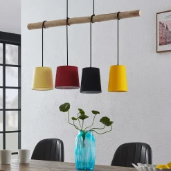 Lindby hængelampe Hinai, sort/rød/gul, tekstil, 116 cm