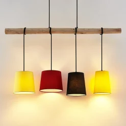 Lindby hængelampe Hinai, sort/rød/gul, tekstil, 116 cm