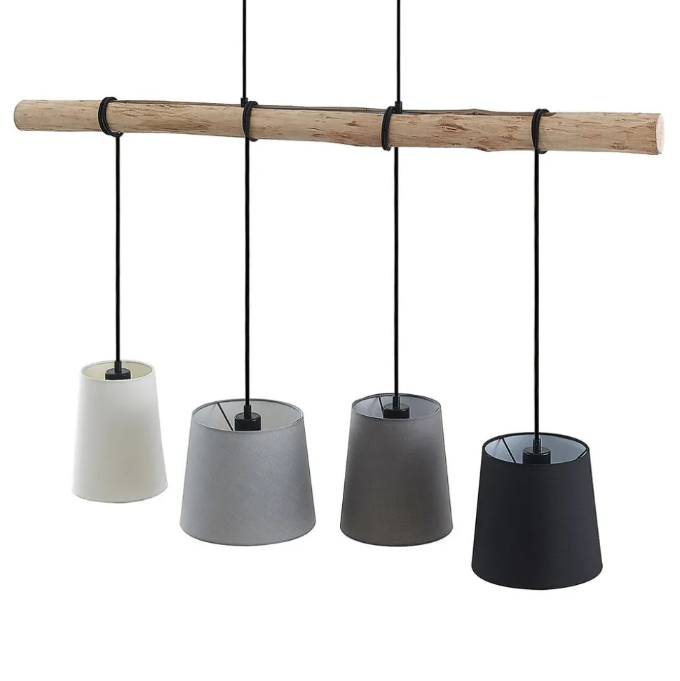 Lindby hængelampe Hinai, sort/grå/hvid, tekstil, 116 cm