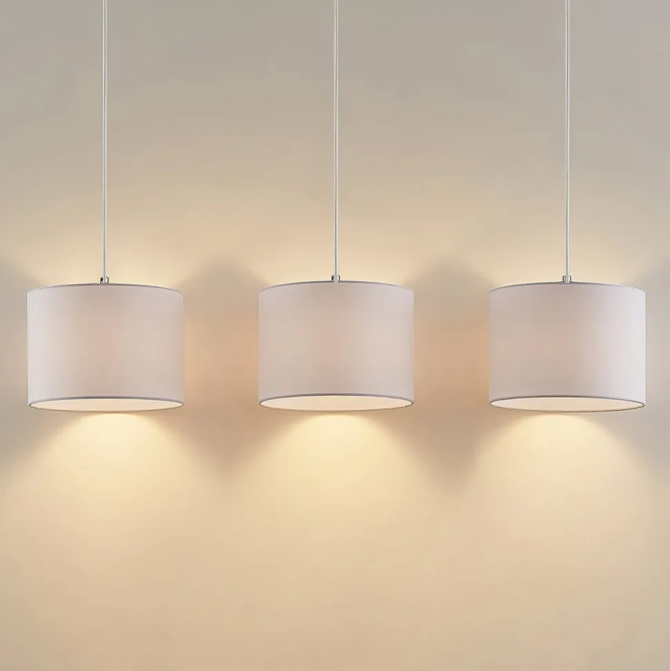 Lindby hængelampe Imarin, 3 lyskilder, hvid, tekstil, 100 cm