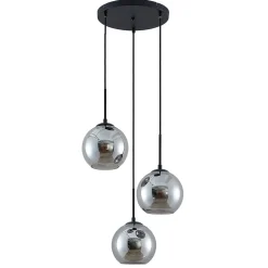 Lindby hængelampe Jurian, 32 cm, 3 lyskilder, sort/røget, glas