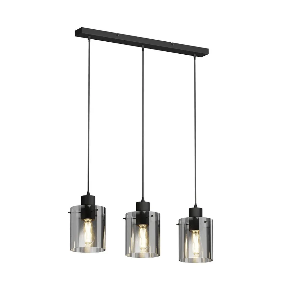 Lindby hængelampe Kourtney, 3 lyskilder, sort/grå, glas, E27