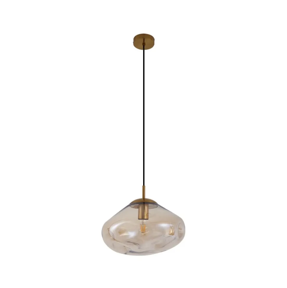 Lindby hængelampe Lelia, ravfarvet, glas, Ø 35 cm