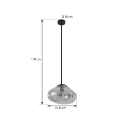 Lindby hængelampe Lelia, røggrå, glas, Ø 35 cm