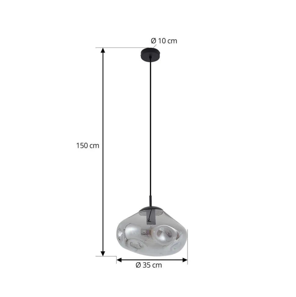Lindby hængelampe Lelia, røggrå, glas, Ø 35 cm