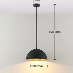 Lindby hængelampe Leya, sort/guld, metal, Ø 30 cm, E27
