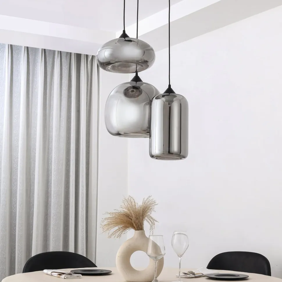 Lindby Hængelampe Marla, Rondell, Glas, røggrå, 50 cm