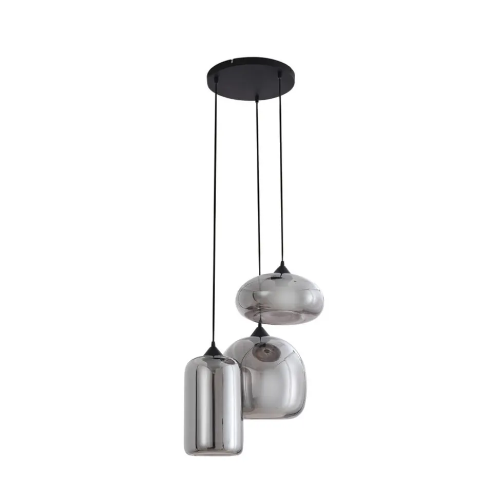Lindby Hængelampe Marla, Rondell, Glas, røggrå, 50 cm