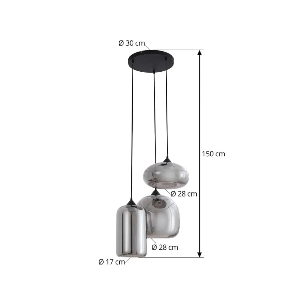 Lindby Hængelampe Marla, Rondell, Glas, røggrå, 50 cm