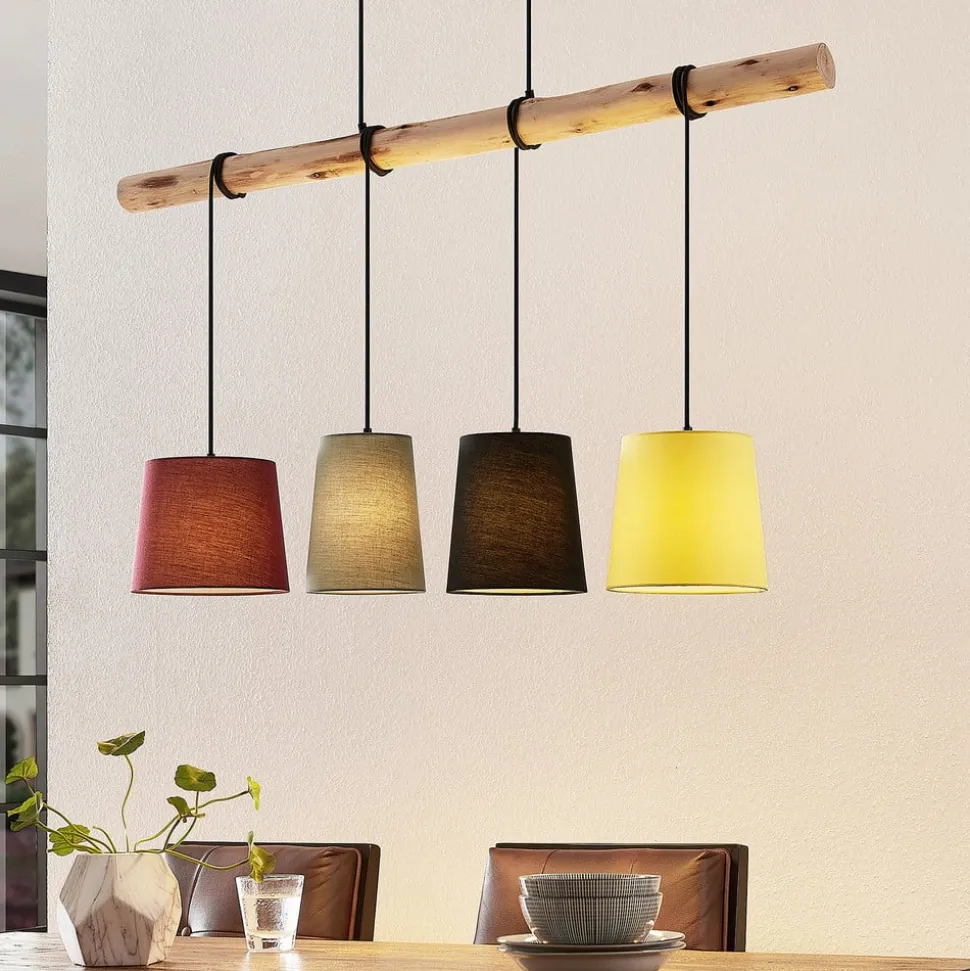 Lindby hængelampe Moscow , farverig, tekstil, træ, E27, 116 cm