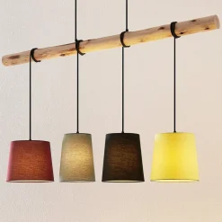 Lindby hængelampe Moscow , farverig, tekstil, træ, E27, 116 cm