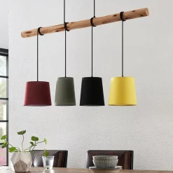 Lindby hængelampe Moscow , farverig, tekstil, træ, E27, 116 cm