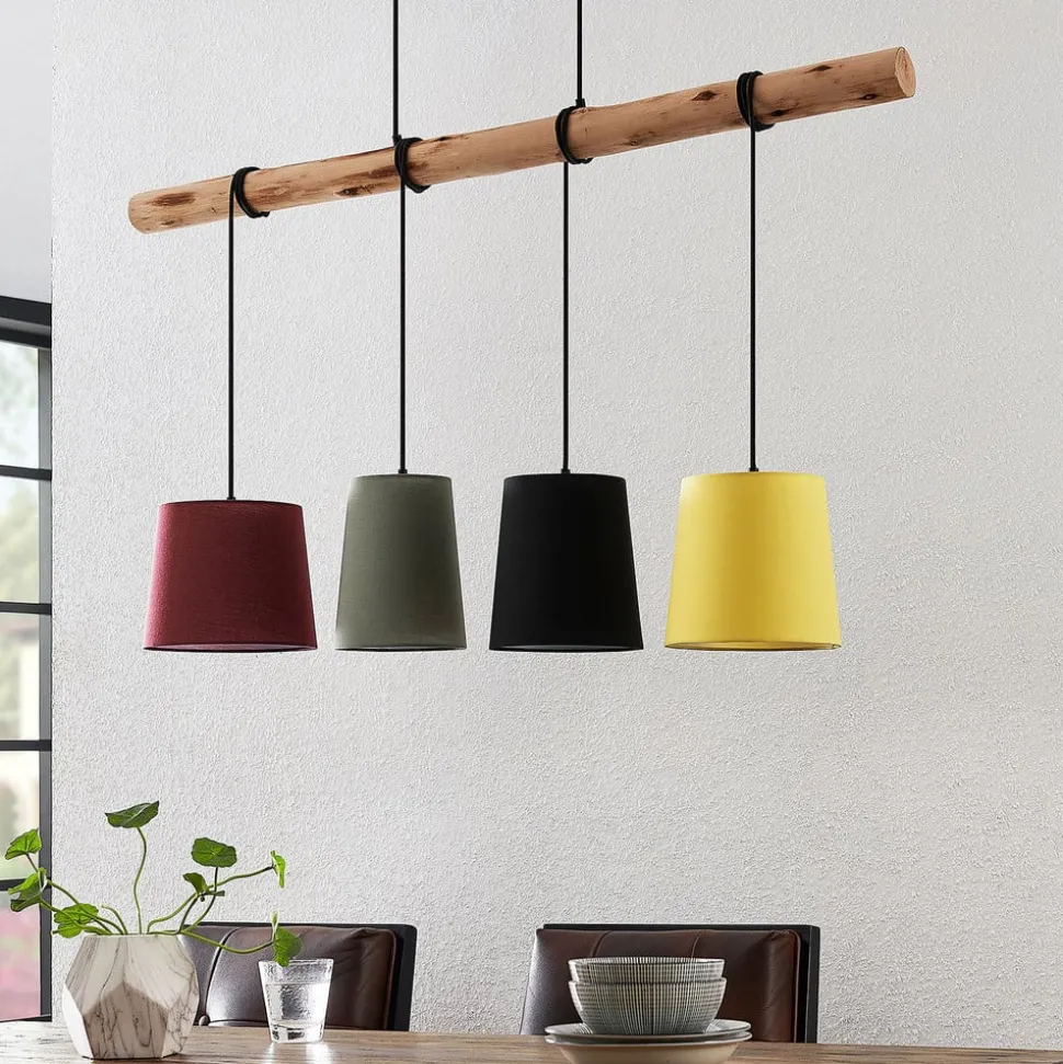 Lindby hængelampe Moscow , farverig, tekstil, træ, E27, 116 cm