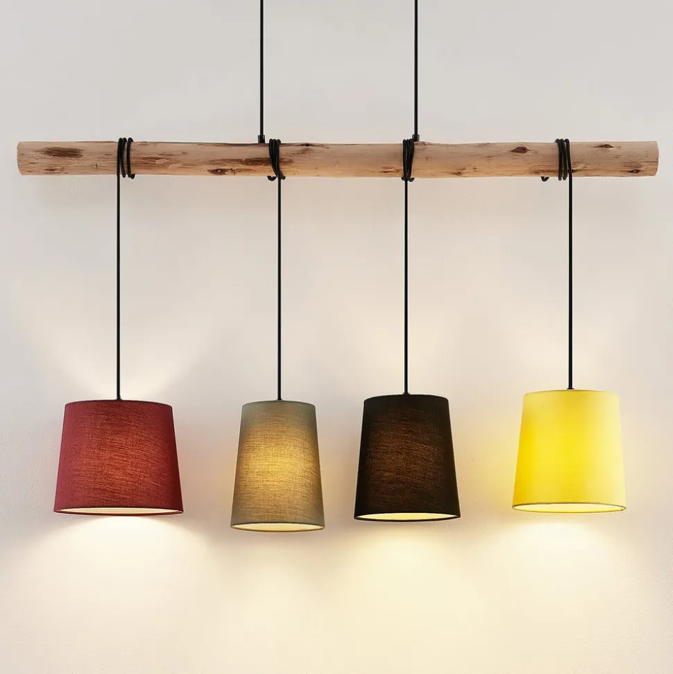 Lindby hængelampe Moscow , farverig, tekstil, træ, E27, 116 cm