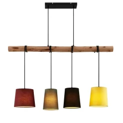 Lindby hængelampe Moscow , farverig, tekstil, træ, E27, 116 cm