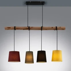 Lindby hængelampe Moscow , farverig, tekstil, træ, E27, 116 cm