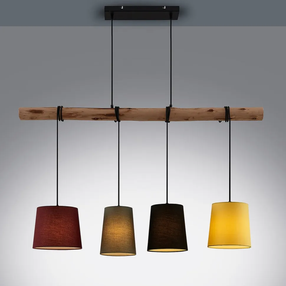 Lindby hængelampe Moscow , farverig, tekstil, træ, E27, 116 cm