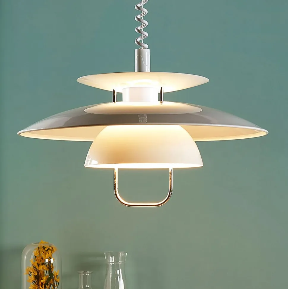 Lindby hængelampe Nadija, hvid, 43 cm, højdejusterbar, E27