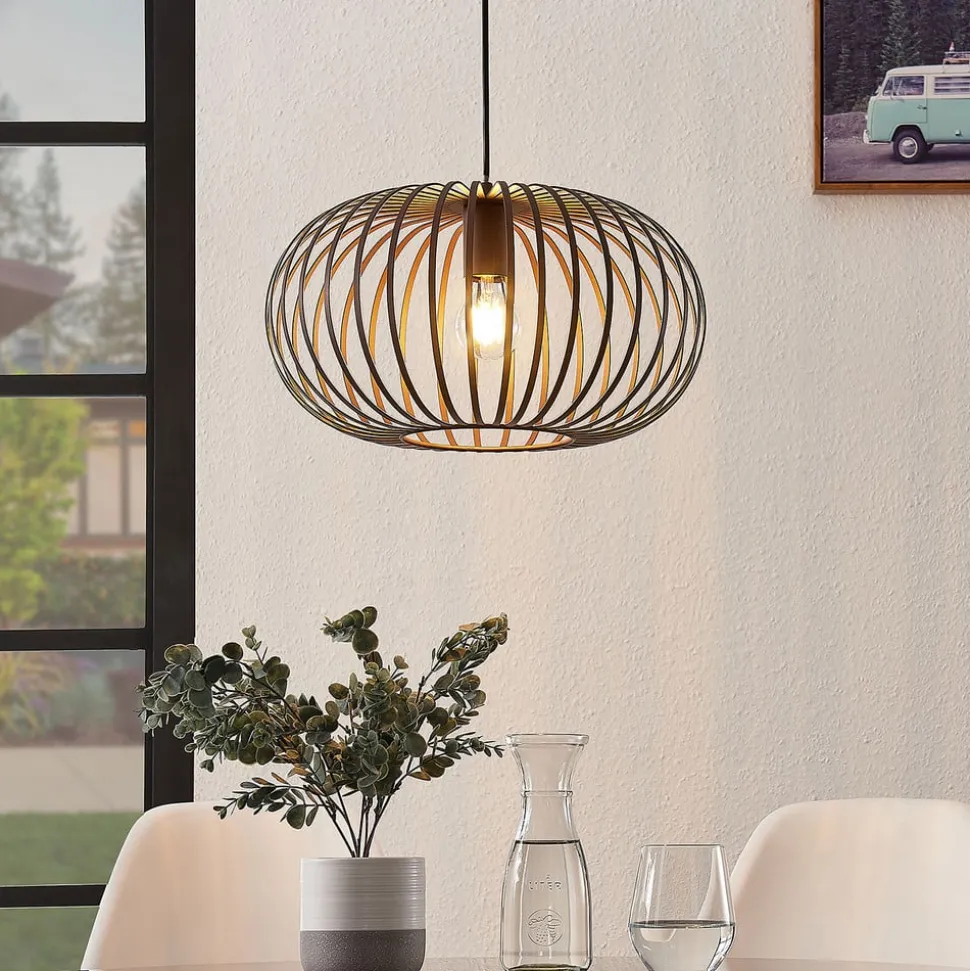 Lindby hængelampe Nahele, brun, metal, Ø 40 cm, E27