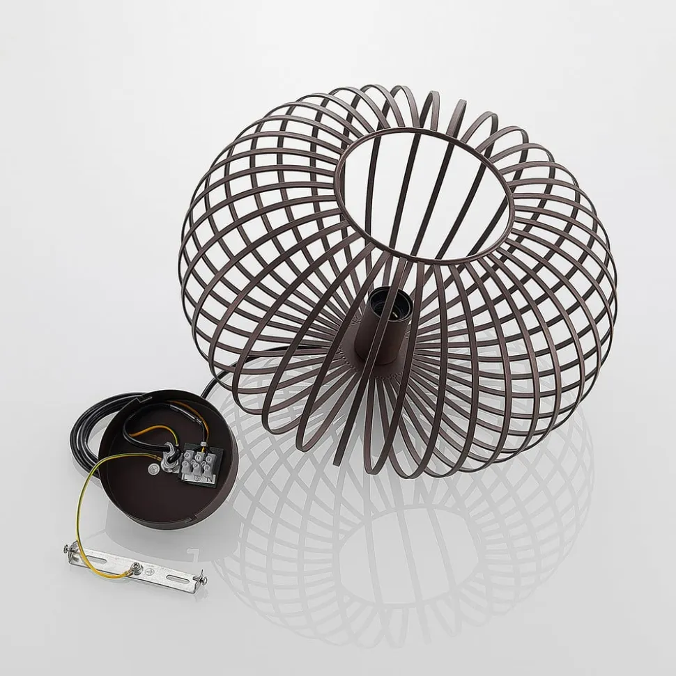 Lindby hængelampe Nahele, brun, metal, Ø 40 cm, E27