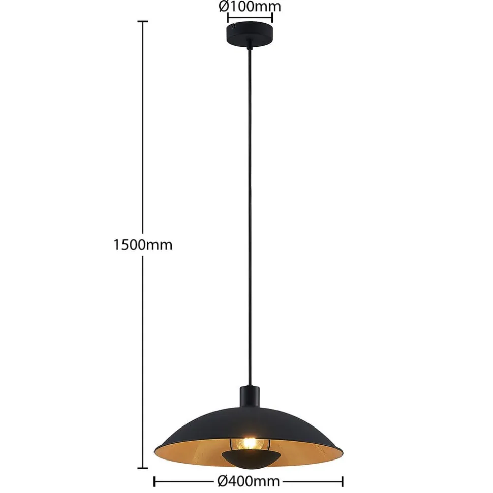 Lindby hængelampe Narisara, Ø 40 cm, E27, sort-guld
