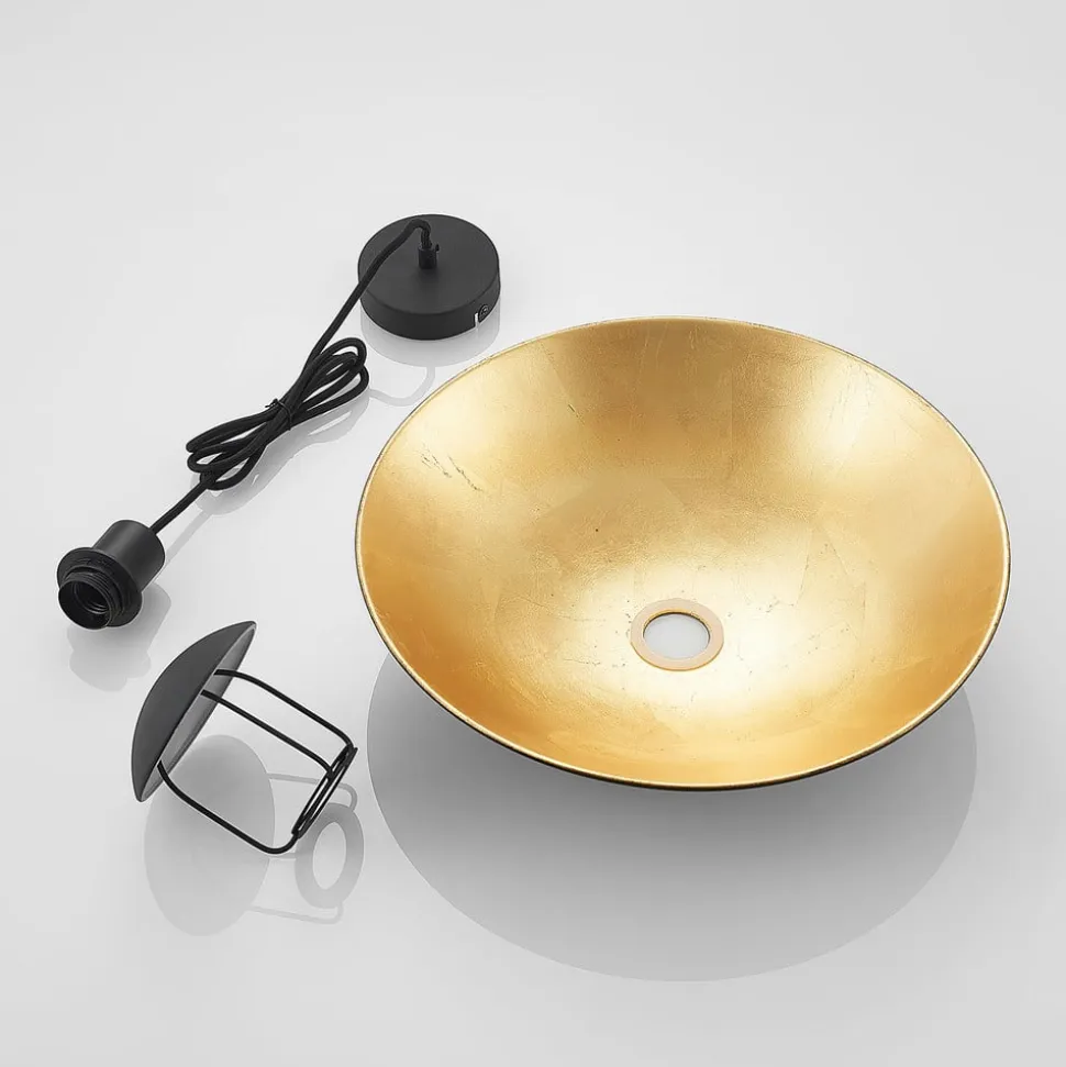 Lindby hængelampe Narisara, Ø 40 cm, E27, sort-guld