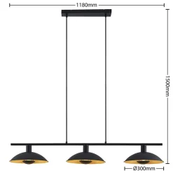 Lindby hængelampe Narisara, 118 cm, E14, 3 lyskilder, sort-guld