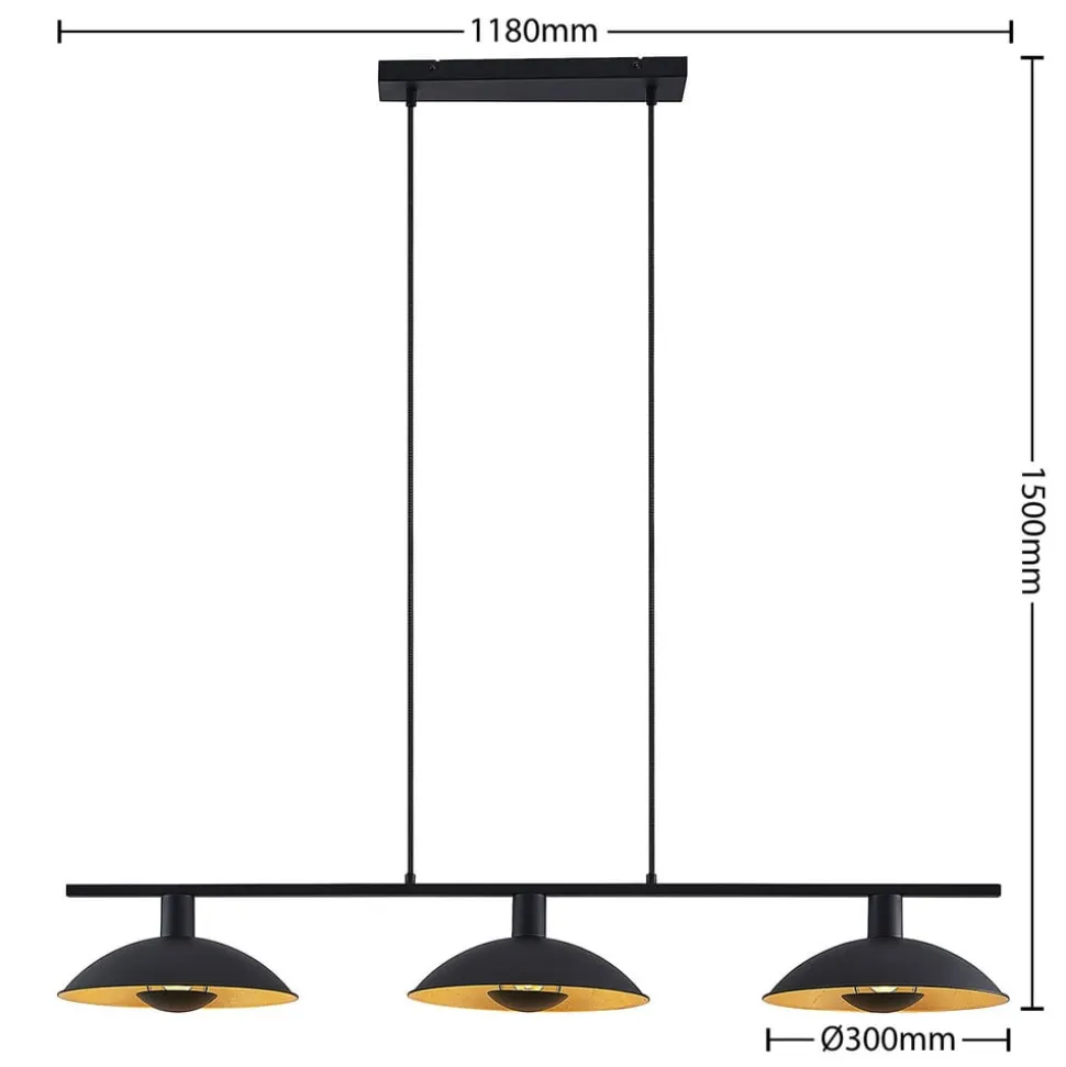 Lindby hængelampe Narisara, 118 cm, E14, 3 lyskilder, sort-guld
