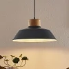 Lindby hængelampe Nefeli, Ø 42 cm, sort, træ, metal